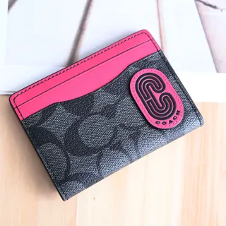 【COACH】滿版印花字母C字拼接對折信用卡名片夾(黑桃)
