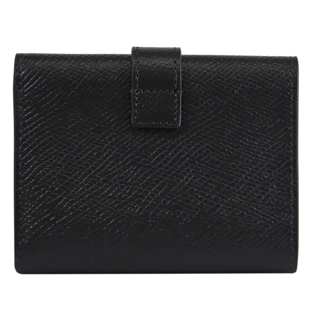 【CELINE】Fine Strap 簡約燙銀LOGO粒面小牛皮扣式三折短夾(黑)