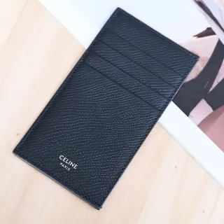 【CELINE】簡約燙銀LOGO防刮小牛皮信用卡名片隨身卡(炭灰)