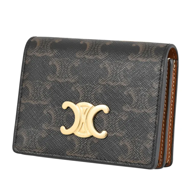 【CELINE】TRIOMPHE COMPACT 經典LOGO印花信用卡證件名片零錢包(深咖)