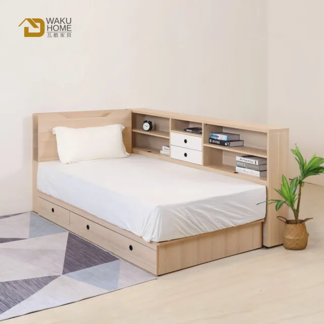 【WAKUHOME 瓦酷家具】Molly日系無印風三抽3.5尺床箱型3件組-床箱+床底+床邊櫃-B001-M201+M302+M303
