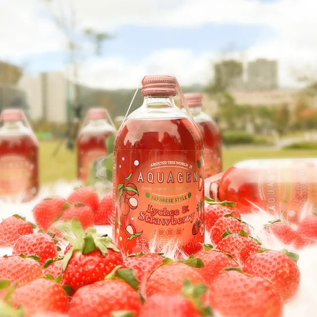 【AQUAGEN】草莓果香海洋深層氣泡水 330mlx9入/箱(氣泡飲/無糖低熱量/清爽解膩下午茶)