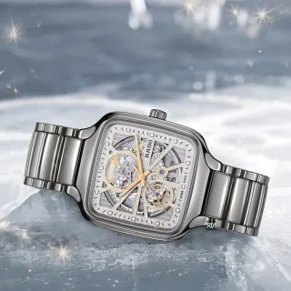 【Rado 雷達表】最新廣告款 True Square真方系列鏤空機械錶 鑽石星塵面電漿陶瓷12真鑽 R01(R27083722)