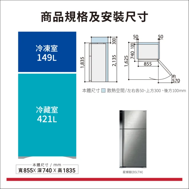 HITACHI 日立】570L一級能效變頻右開雙門冰箱(HRTN8601DF-BSLTW
