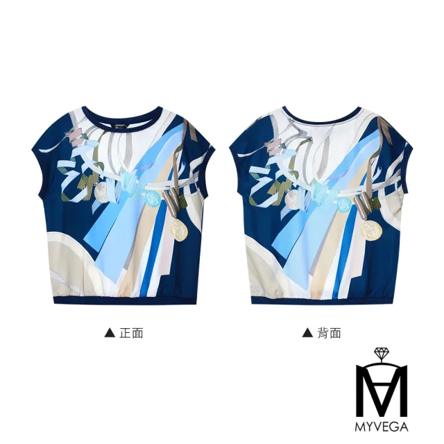 【MYVEGA 麥雪爾】MA幾何印花雪紡上衣-藍