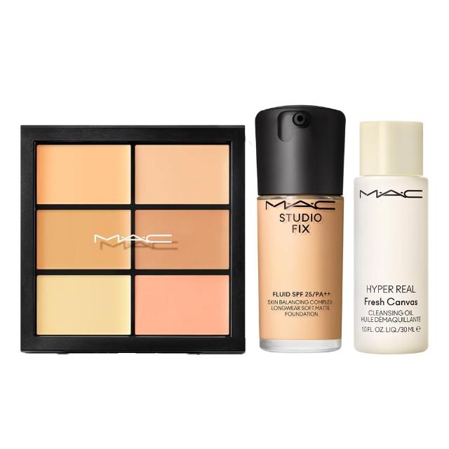 【M.A.C】六色遮瑕完美底妝組(超持妝六色遮瑕盤6g 多色任選+超持妝無瑕粉底液30ml  #詐片粉底/防曬)