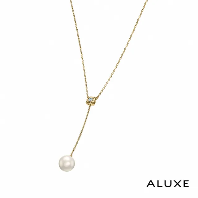 【ALUXE 亞立詩】天然淡水珍珠 7-7.5mm 10K金 閃耀鑽石珍珠垂墜項鍊(珍愛系列 Be shining NN0223)