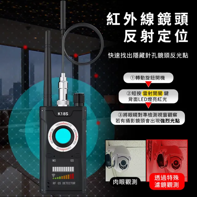 紅外線反偵測器 反竊聽防GPS偵測器 4-K18S(防竊聽手機偵測 防監聽 針孔偵測器)