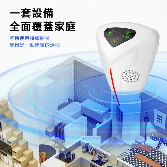 【UMIS】超音波三角驅鼠器 雙喇叭變頻驅鼠神器 滅鼠器 老鼠剋星 無死角無毒無味 四檔調節 滅蚊驅蟲驅蟑60坪