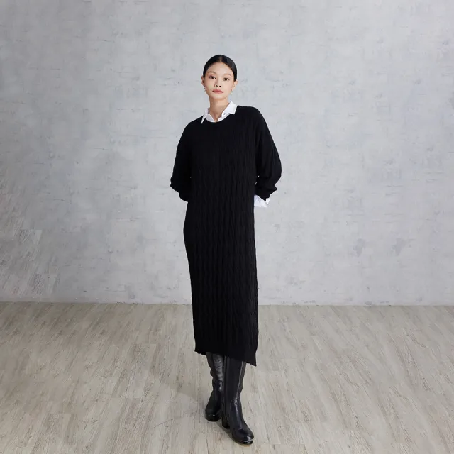 【giordano ladies】25FW 麻花落肩剪裁連衣裙(02465543)