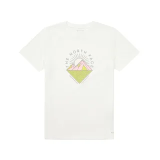 【The North Face】北面女款白色FLASHDRY速乾幾何印花短袖T恤｜8GZWFN4 排汗衫