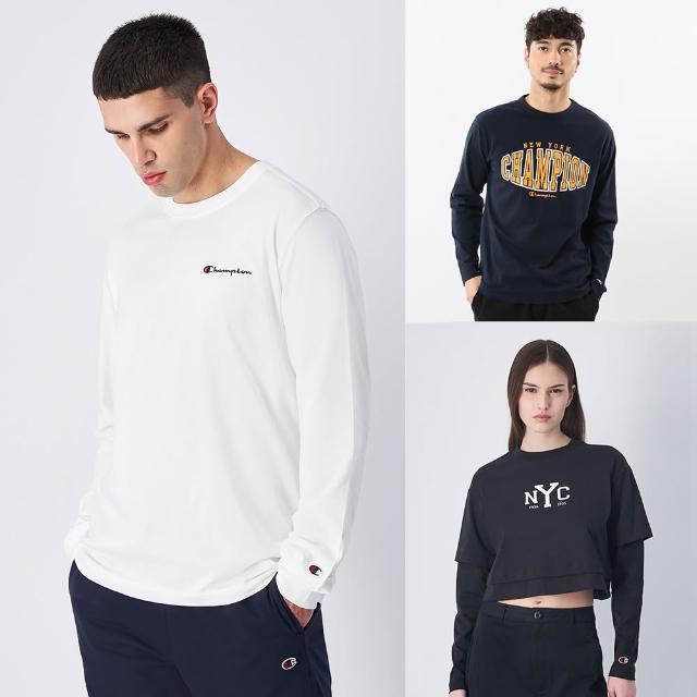 【Champion】官方直營 買一送一 男女款 經典LOGO印花薄長袖上衣-多色多款選 二件組 （歐規 / 日規）