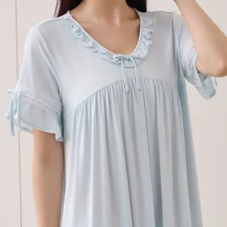 【Wacoal 華歌爾】睡衣-睡眠研究系列 M-LL涼爽玉+藻深肽纖維短袖裙裝睡衣 LWB08061UE(丁香紫)