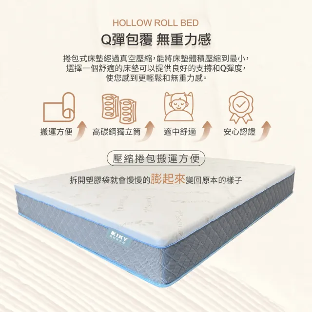 【KIKY】台灣製雙人2.3高支撐天絲真空捲包獨立筒床墊5x6.2尺x24cm-HouKun.厚睏