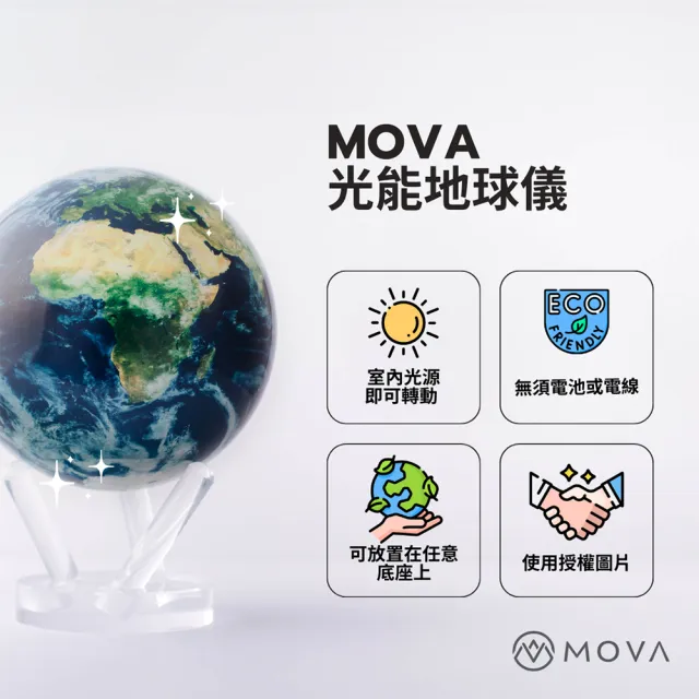 【MOVA】光能地球儀 - 雲端衛星視圖Earth with Clouds 經典款 4.5吋(居家擺設 精緻送禮 轉運 紀念日 生日)