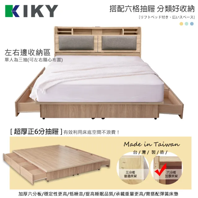 【KIKY】伽羅夜燈插座收納二件組雙人加大6尺(床頭箱+六分抽屜床底)