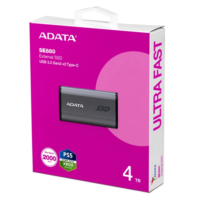 【ADATA 威剛】Elite SE880 4TB 外接式SSD固態硬碟 鈦灰(附雙介面線材/最高讀寫2000/2000MB/s)