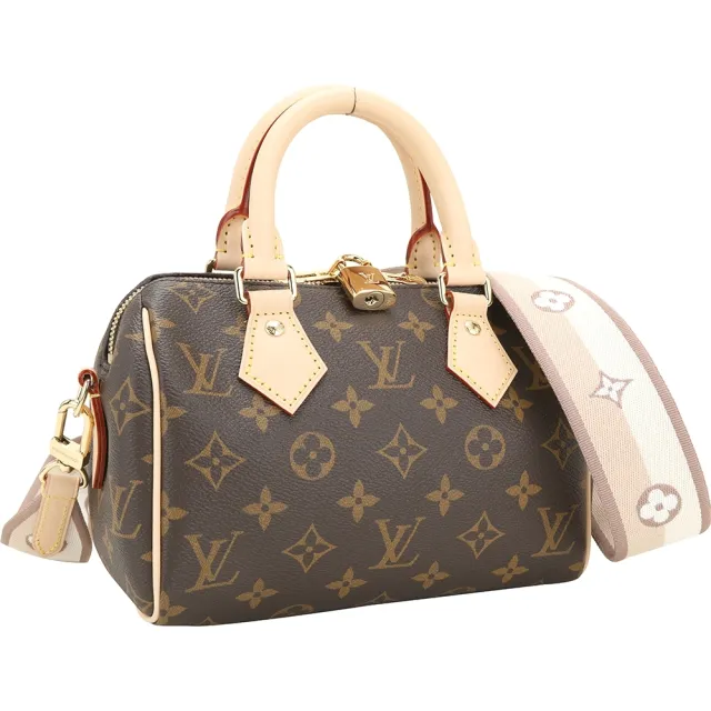 【Louis Vuitton 路易威登】M46222 Speedy Bandouliere 20 字母編織背帶經典帆布波士頓包(米棕)