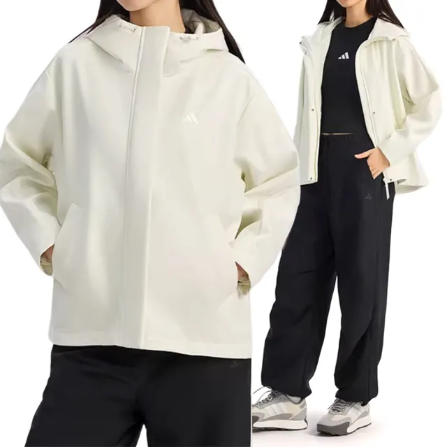 【adidas 愛迪達】FAV SHL JKT 1 女款 米白色 運動 休閒 連帽 外套 KS2783