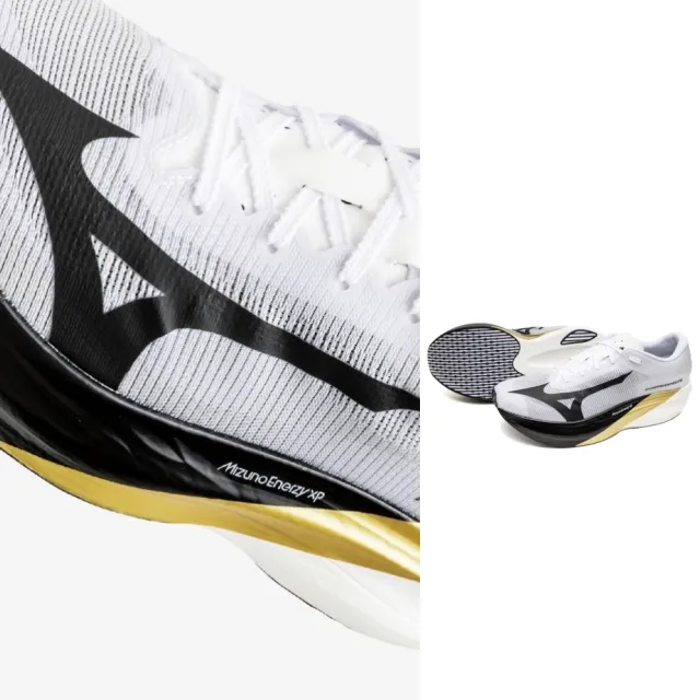 【MIZUNO 美津濃】HYPERWARP ELITE 男款 馬拉松鞋 路跑鞋 J1GC267301 白 黑 金 碳纖維板 競速 摺紙系列