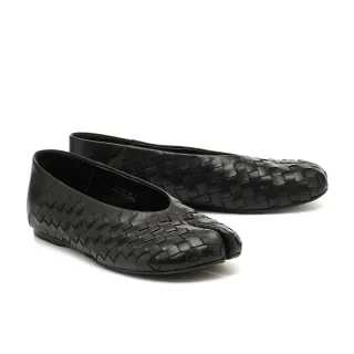 【HELENE_SPARK】慵懶度假感Tabi H編織小牛皮分趾平底鞋(黑)