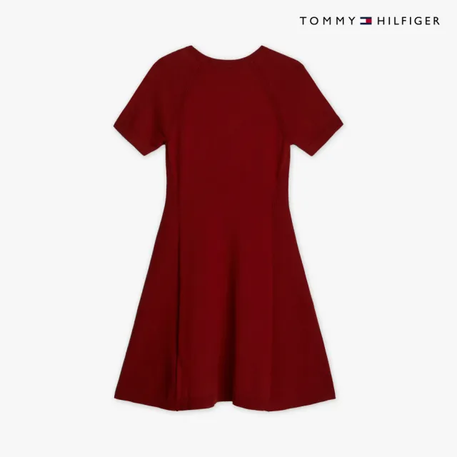 【TOMMY HILFIGER】官方旗艦館針織縫線合身喇叭連身裙_紅色