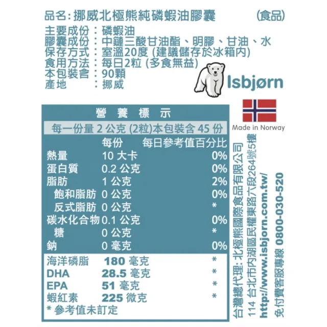 【Isbjorn 北極熊保健專家】南極純磷蝦油膠囊六瓶(保健禮盒 90顆/瓶 六瓶共540顆)