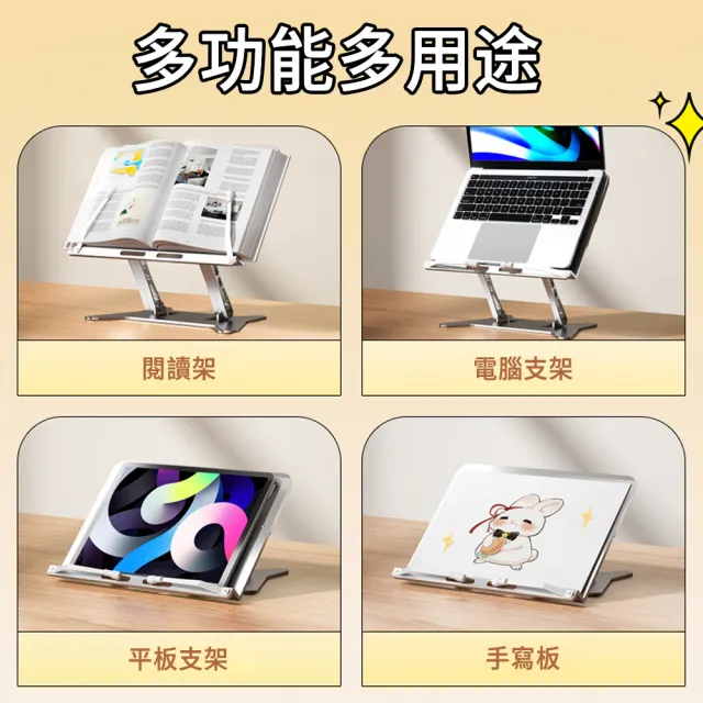 【MUAN】多功能折疊閱讀書架 桌面讀書支架 (護頸看書架/平板支架/樂譜架/金屬伸縮書架/多角度調節)