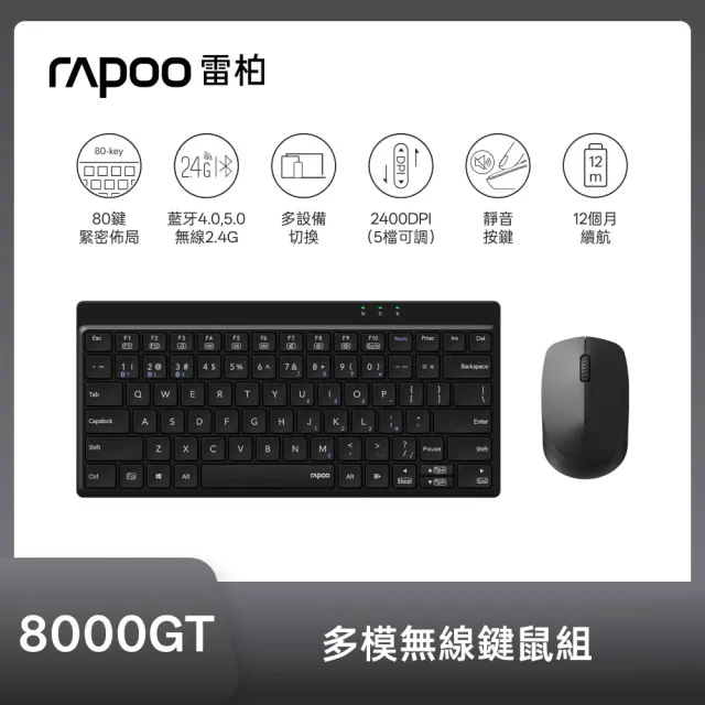 【rapoo 雷柏】8000GT多模無線滑鼠組(黑)