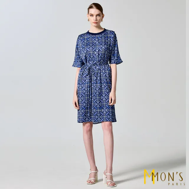 【MON’S】名品印花冰絲洋裝(直)
