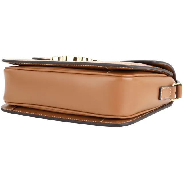 【CELINE】賽琳 TEEN Triomphe 黃銅凱旋門老花帆布拼小牛皮肩背包-黃褐色(肩背包 斜背包)