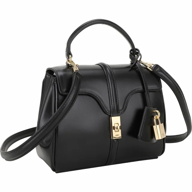 【CELINE】賽琳 MINI 16 小牛皮手提 肩背包-黝黑色(手提包 斜背包 肩背包)