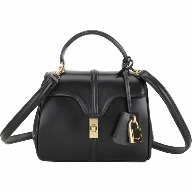 【CELINE】賽琳 MINI 16 小牛皮手提 肩背包-黝黑色(手提包 斜背包 肩背包)