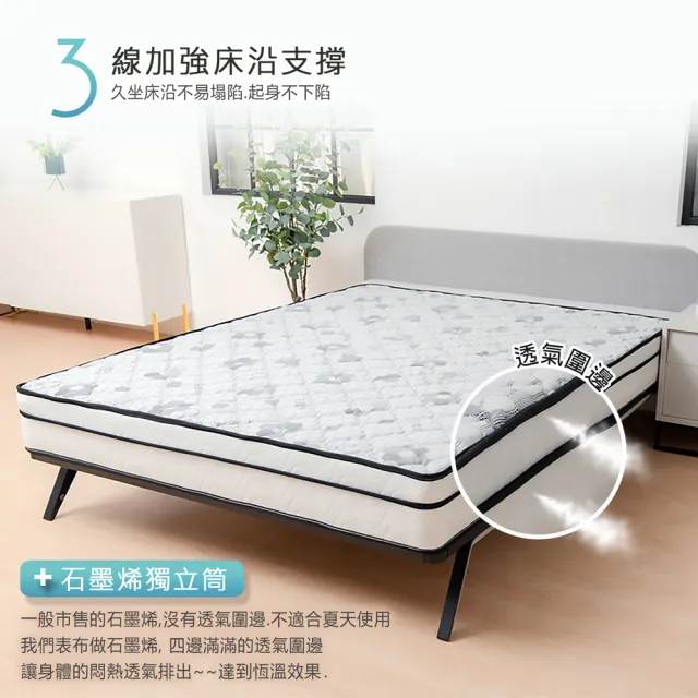 【KIKY】台灣製單人加大奈米石墨烯透氣硬式獨立筒床墊3.5x6.2尺x21cm-烏克蘭