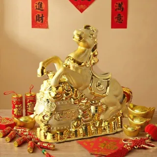 【開運納福】金馬迎富貴陶瓷擺飾29cm(馬年擺飾 年節擺飾 開運送禮)