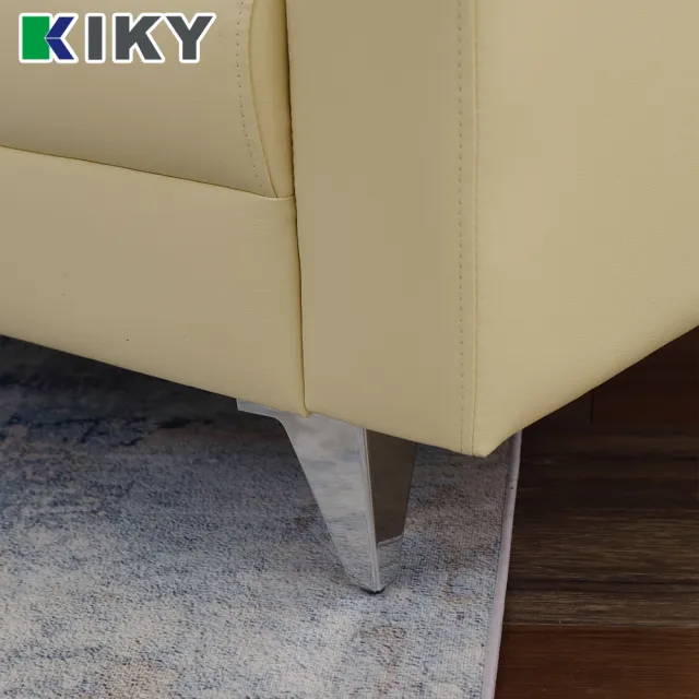 【KIKY】台灣製2人座艾薇兒懶人皮扣沙發組(雙人座+方塊腳椅)