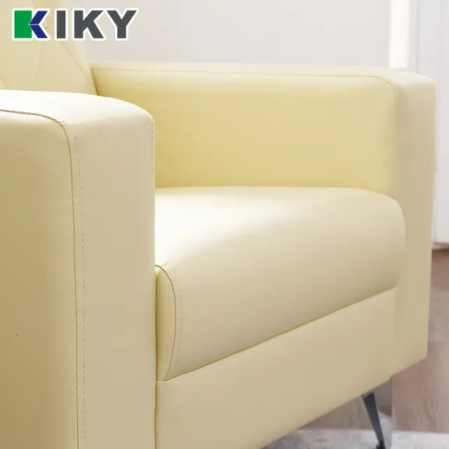 【KIKY】台灣製3人座艾薇兒懶人皮扣沙發組(三人座+方塊腳椅)
