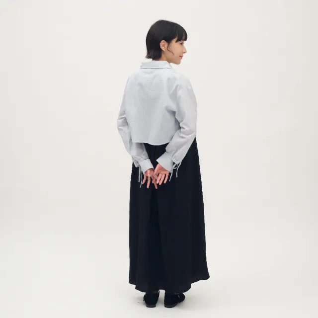 【plain-me】SAAKO 襯衫 女生襯衫 女上衣 條紋襯衫 泡泡紗袖口綁帶_SAA3338-261