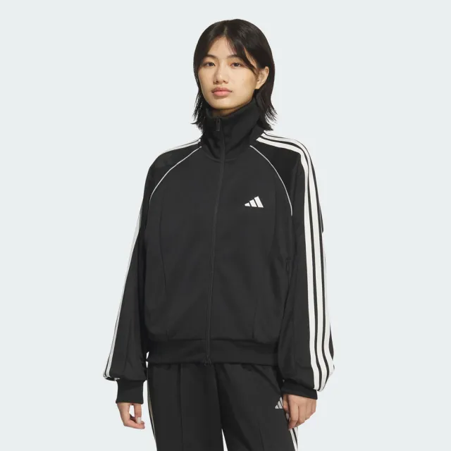 【adidas 愛迪達】Stsv Track Top 女 立領外套 休閒穿搭 運動外套 黑 白(KF8280)