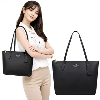 【COACH】防刮皮革中型托特包(黑色)