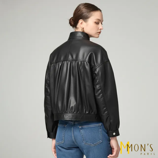 【MON’S】口袋造型立領皮外套(直)