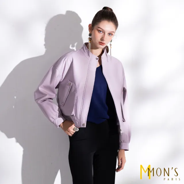 【MON’S】口袋造型立領皮外套(直)