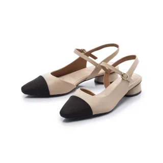 【FAIR LADY】芯太軟 小香風拼接後拉帶低跟涼鞋(典雅杏、3A3027)