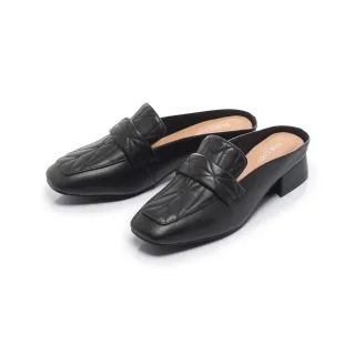 【FAIR LADY】芯太軟 幾何壓紋方頭低跟穆勒鞋(黑、4M3054)