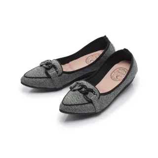 【FAIR LADY】我的旅行日記 俐落尖頭鏈帶增高平底鞋(黑布紋/502296 女鞋)