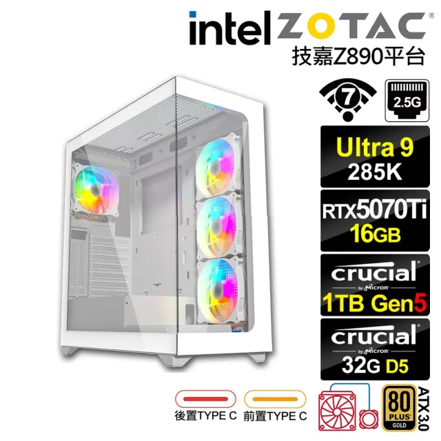 【NVIDIA】U9廿四核GeForce RTX 5070 TI{BHCM6349F}水冷電競電腦(Ultra 9 285K/技嘉Z890/32G D5/1TB/WIFI)