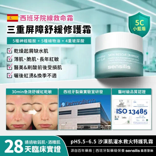 【sensilis 森思黎絲】SOS屏障修護組★修護精華30ml+修護霜50ml(敏感肌/EGF/B3/B5/神經醯胺/舒緩乾燥泛紅)