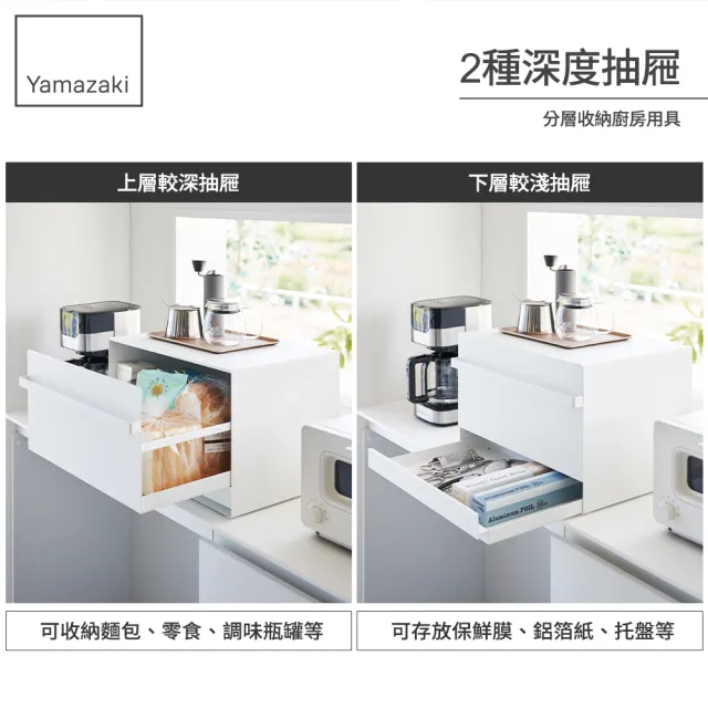 【YAMAZAKI 山崎】tower雙層抽屜收納櫃-白(抽屜櫃/廚房收納/居家收納/櫃子)