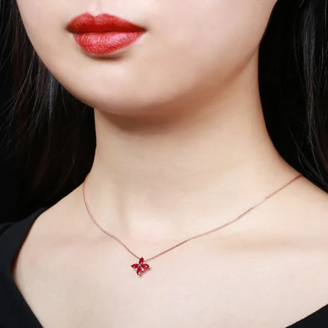 海斯珠寶 32分天然紅寶石 18K玫瑰金鑽石吊墜 浪漫淑女系列 馬眼形切割 花瓣設計 節日送禮推薦