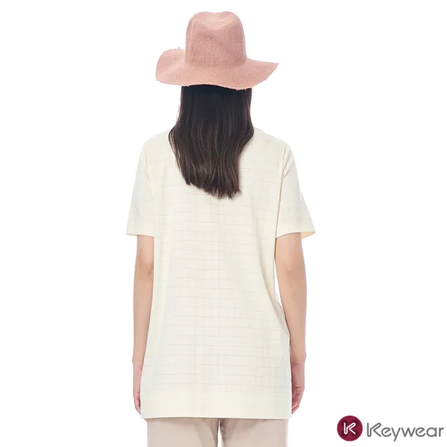 【KeyWear 奇威名品】筆觸感建築印花長版上衣短袖T恤(共2色)